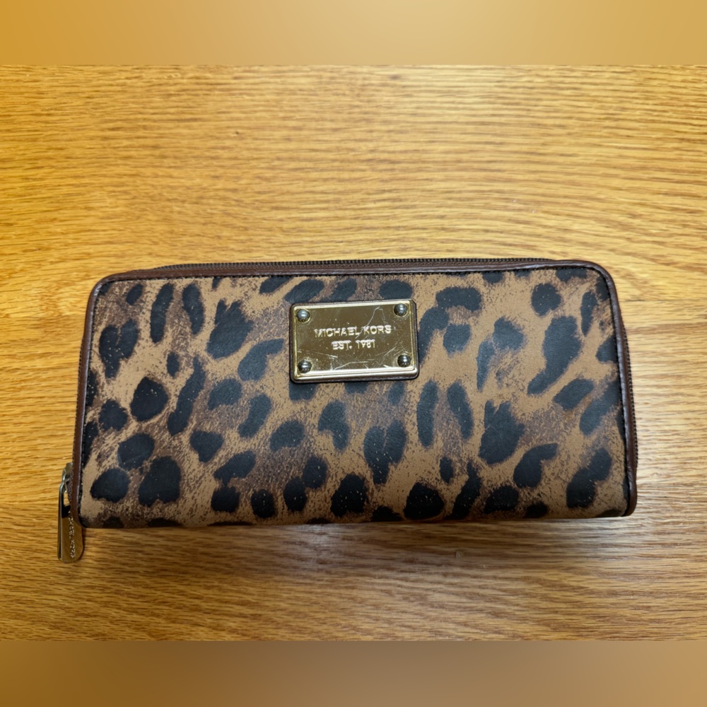 Michael Kors Leopard Print Wallet - Brown and Black